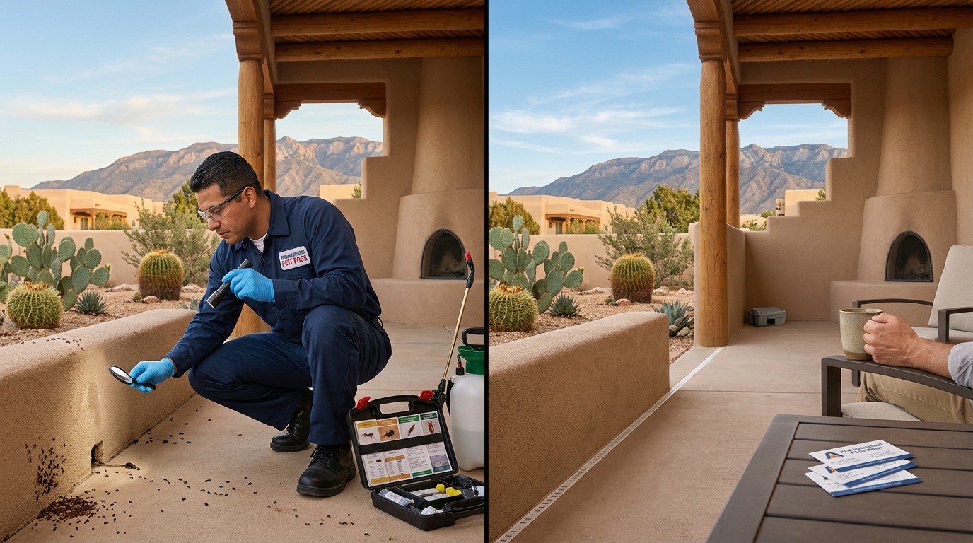Pest Control Services in Albuquerque, NM professional inspecting and treating a residential property